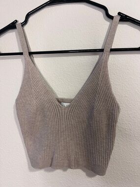 Garage Taupe Ribbed V‑Neck Cropped Tank